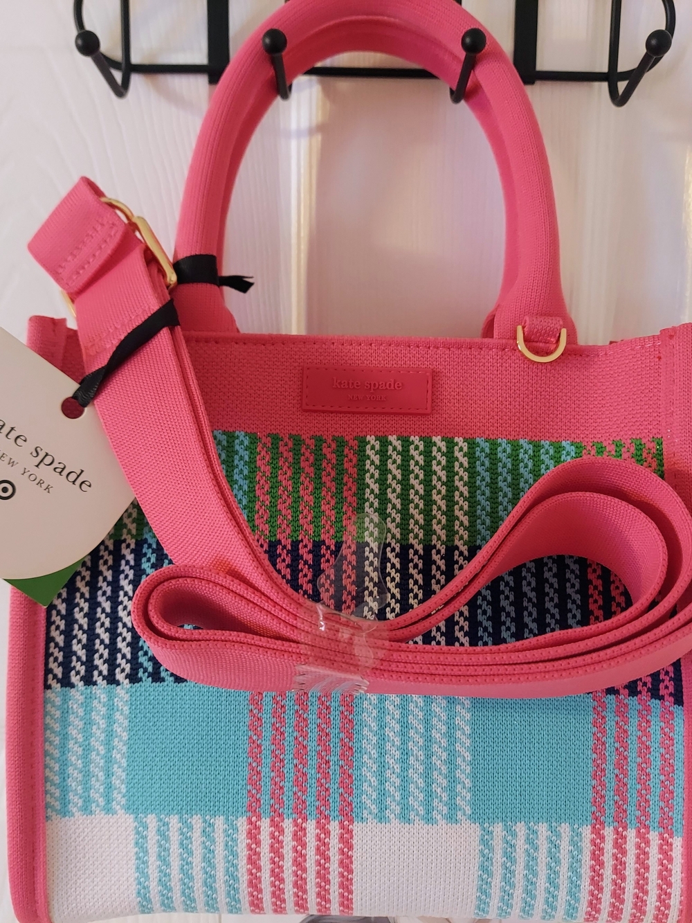 NWT Kate Spade X Target Pink Multicolor Woven Plaid Tote